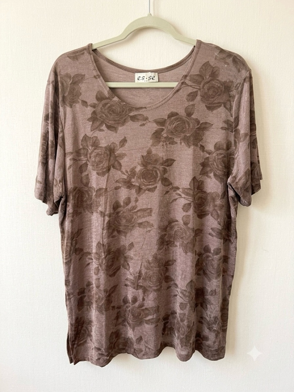 Women’s Y2K Floral Burnout Scoop Neck Blouse Oversized Large